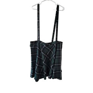 Women's TRIPP NYC Suspender A‎ Line Mini Skirt Green Plaid Overall Strap SZ 20